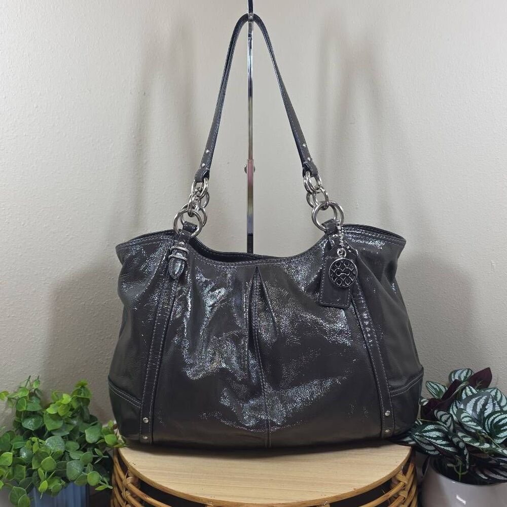 Coach Alexandra Patent Leather Hobo Tote – Pewter Gray